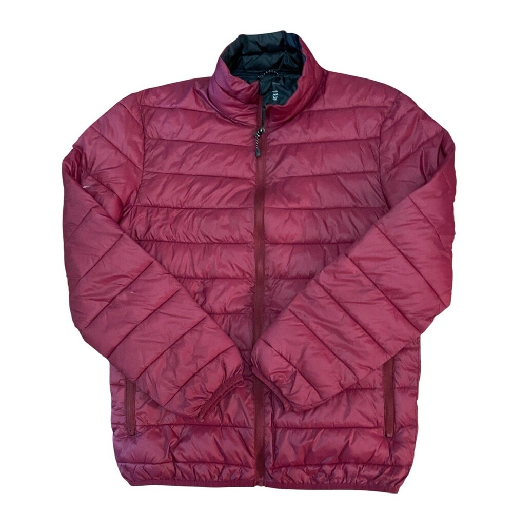 Swisstech Men 34-36 Red Puffer Jacket Zip Packable Lightweight Coat Small Flaw